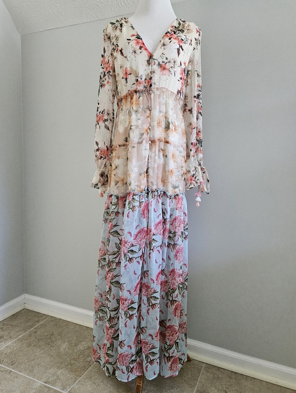 VICI | Floral Color Block Tiered Maxi Dress